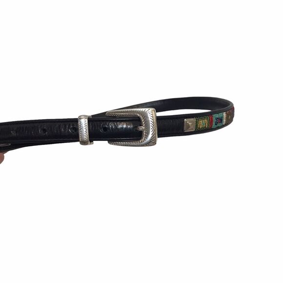 Brighton Vintage Black‎ Leather Seed Beaded Belt L Size 34 main image 4